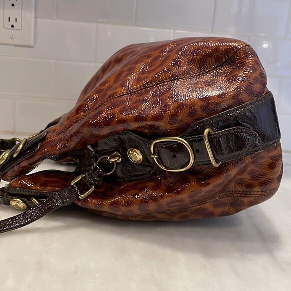 Coach Maggie Mia Ocelot High Gloss Patent Leather Hobo Shoulder Bag - Picture 7 of 16